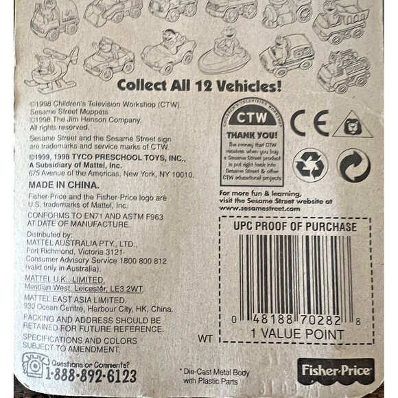 Vintage 1998 Sesame Street Grover's Diecast Helicopter Fisher Price - Picture 7 of 9